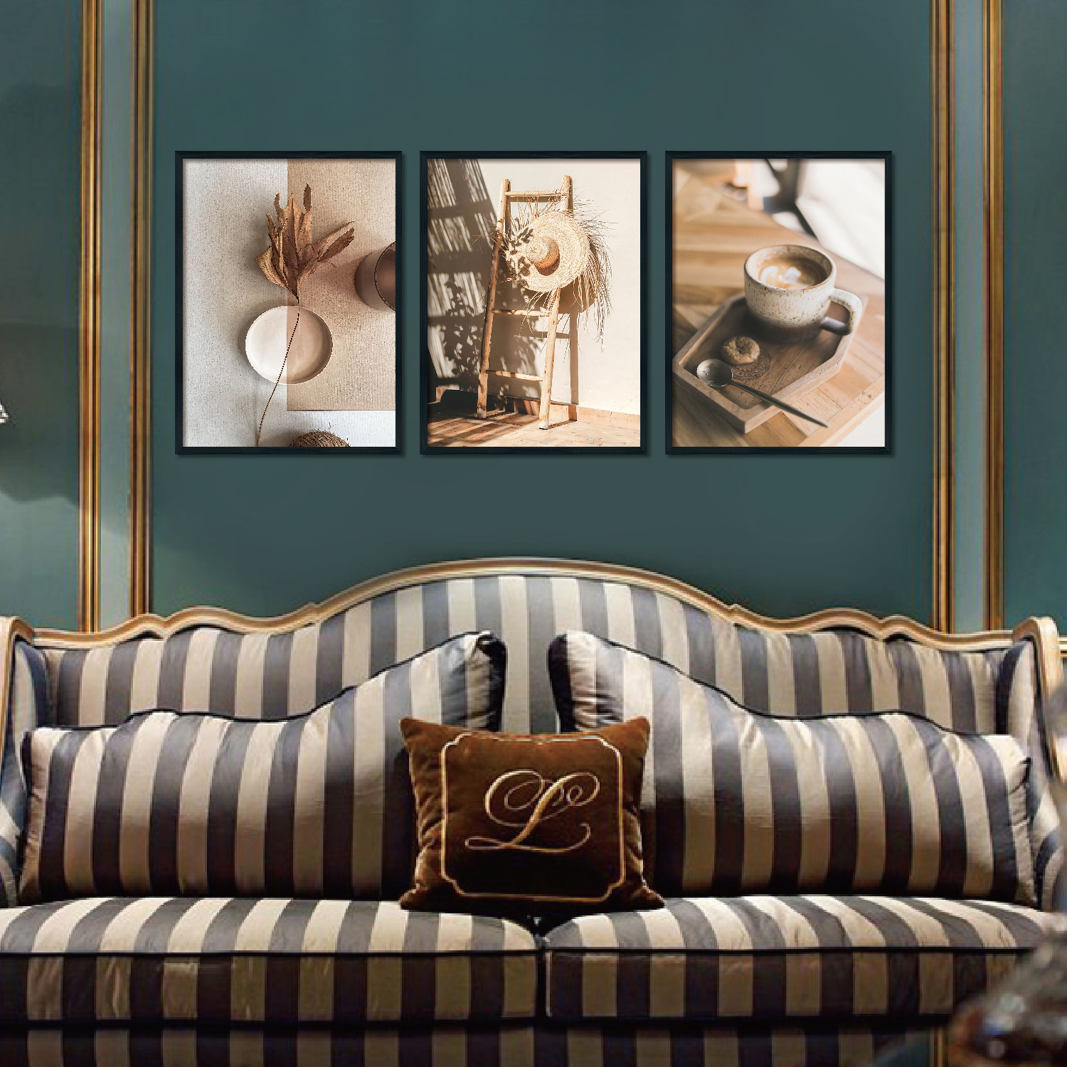 Triplet Wood Frame Decorative Painting (Vintage Coffee)