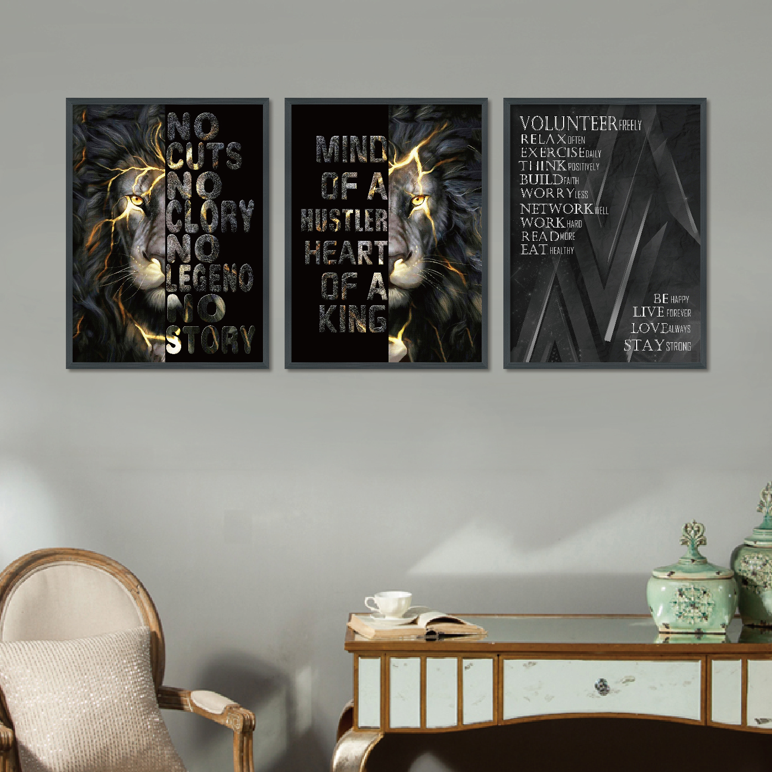 Three decorative Paintings (Lion)